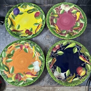 Laurie Gates Ware Dinner Plates (Set of 4) Multi Colored Vegetables 12"